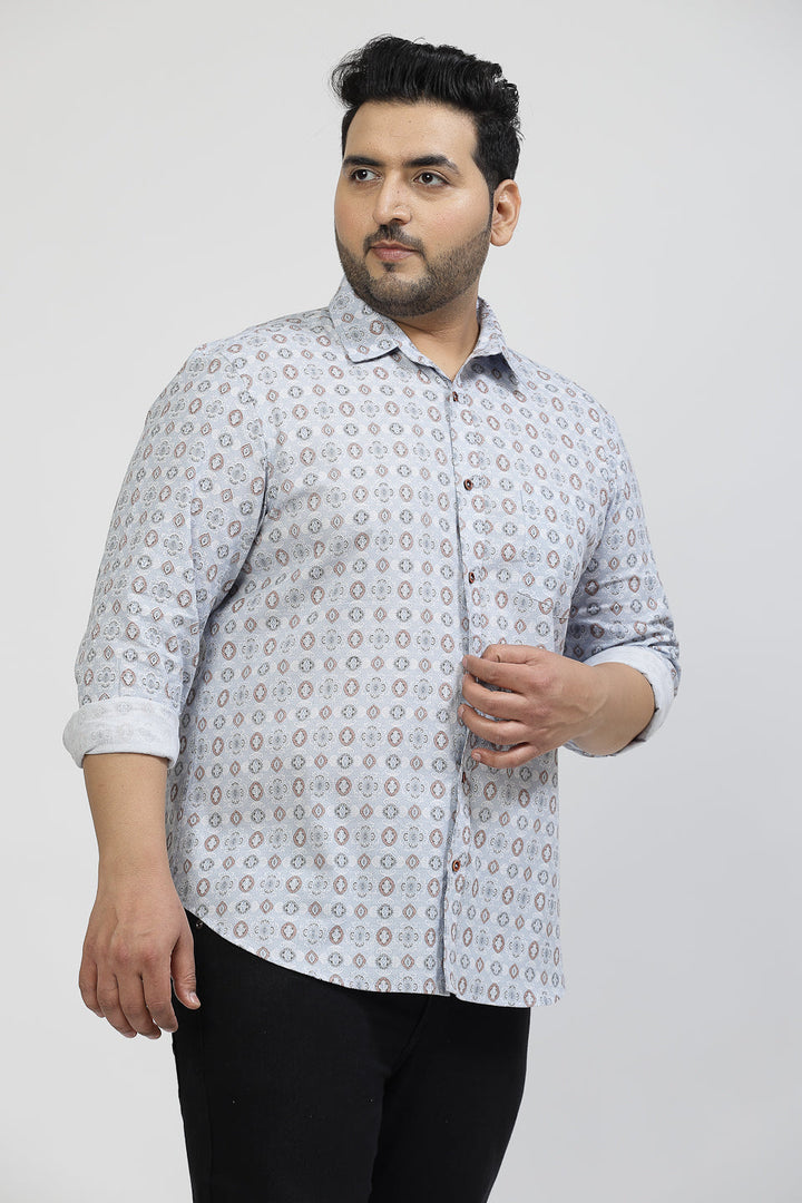 Plus Size Floral Printed Spread Collar Cotton Opaque Casual  Shirt