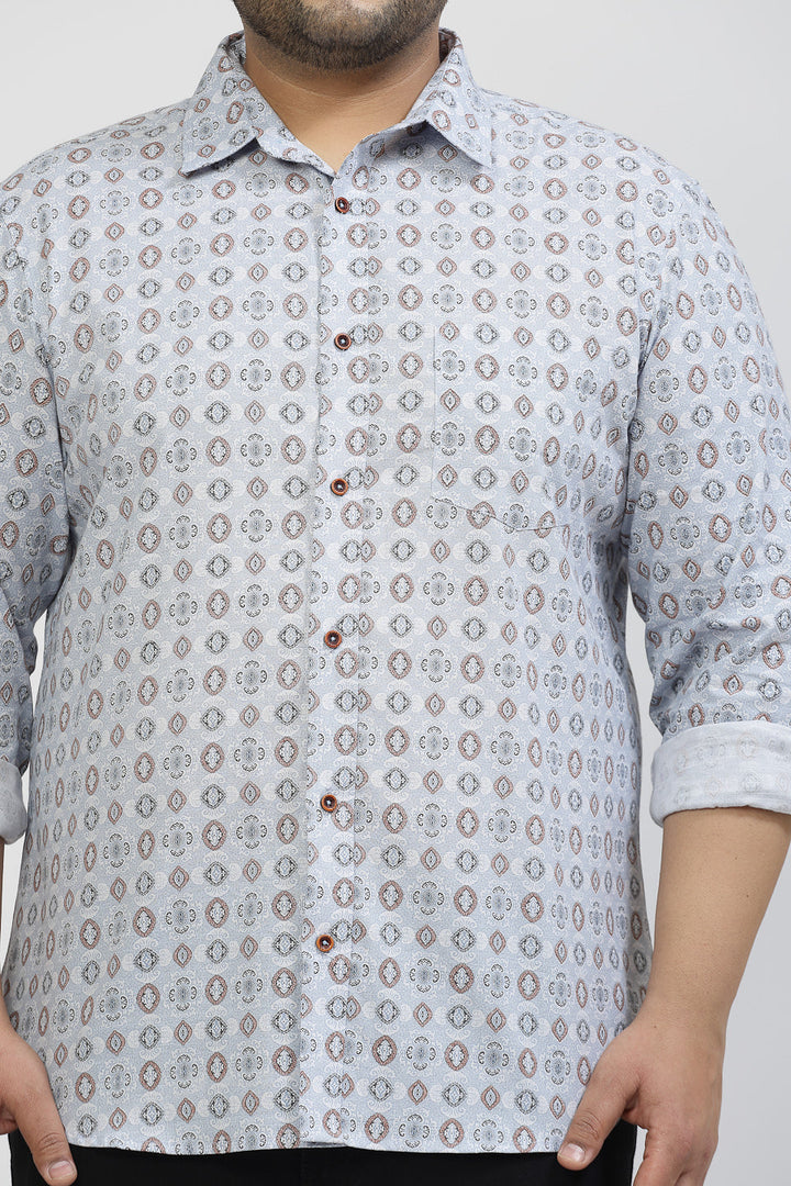 Plus Size Floral Printed Spread Collar Cotton Opaque Casual  Shirt