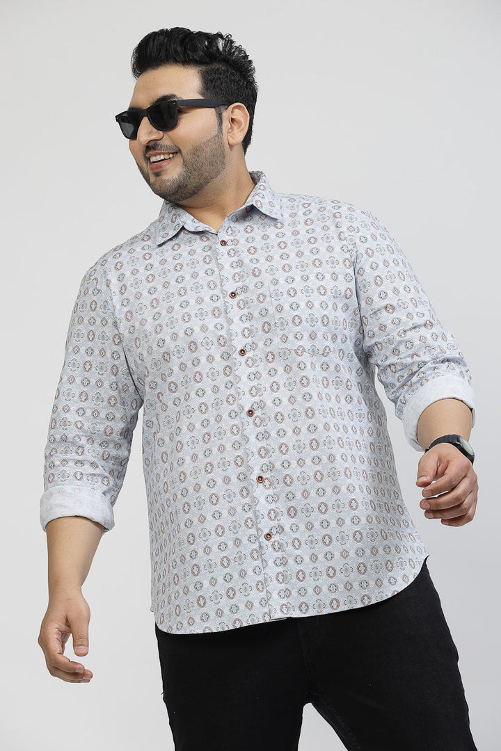 Plus Size Floral Printed Spread Collar Cotton Opaque Casual  Shirt