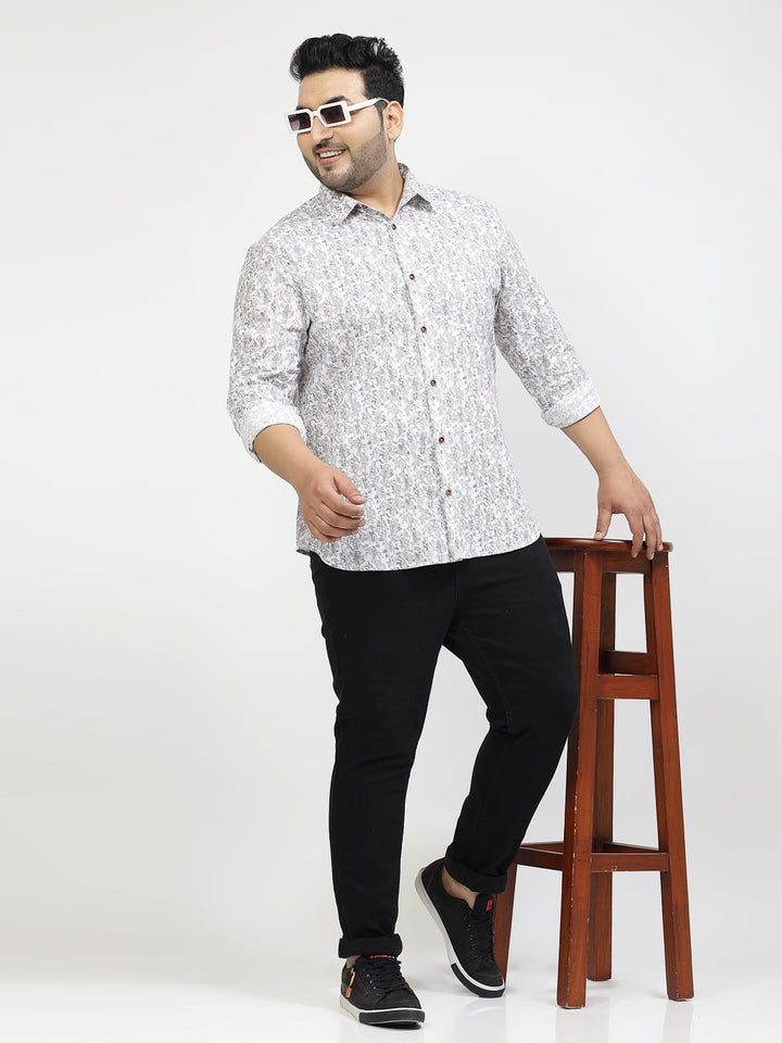 Plus Size Abstract Printed Spread Collar Cotton Shirt