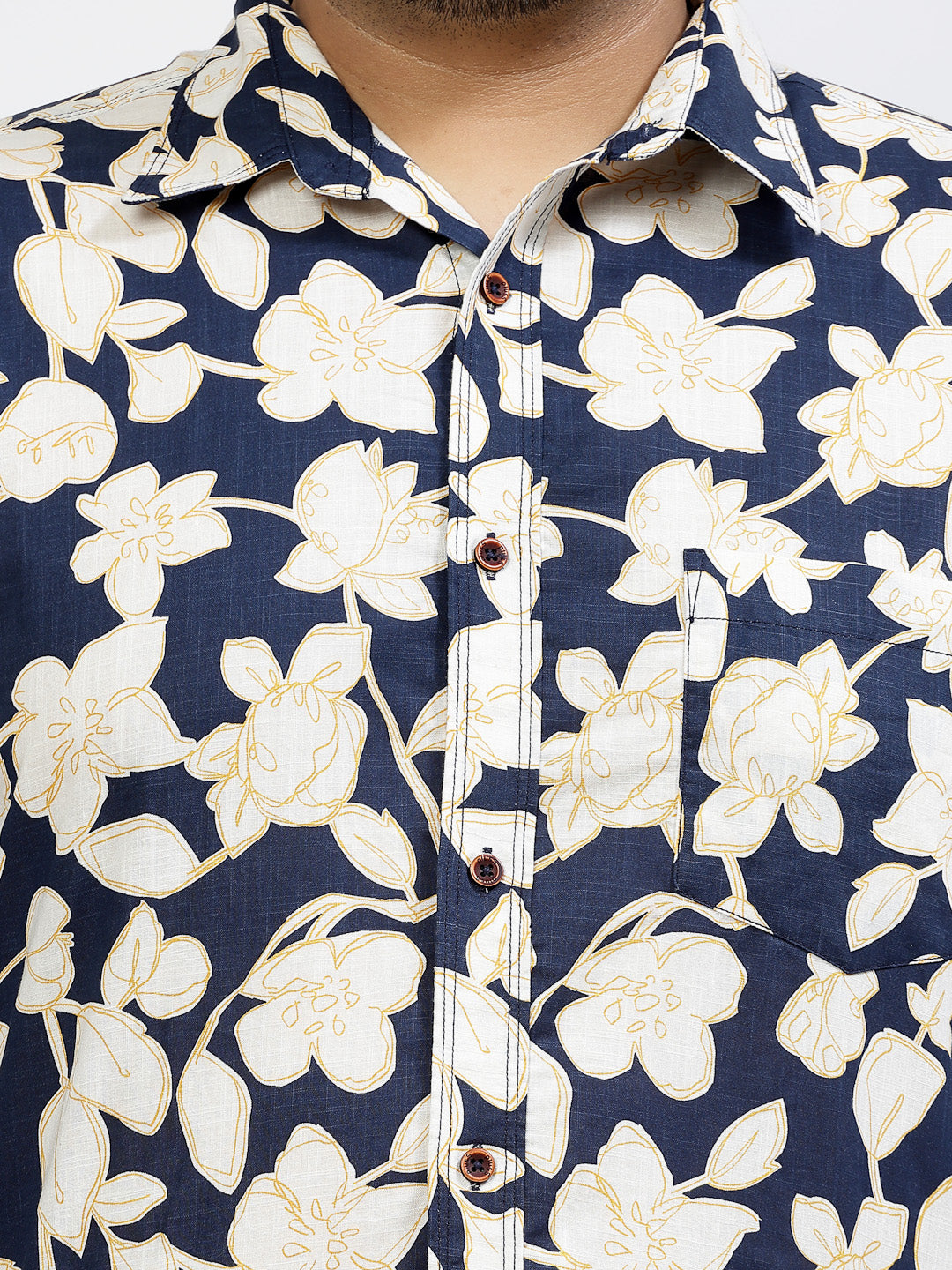 Plus Size Floral Printed Spread Collar Long Sleeves Casual Cotton Shirt