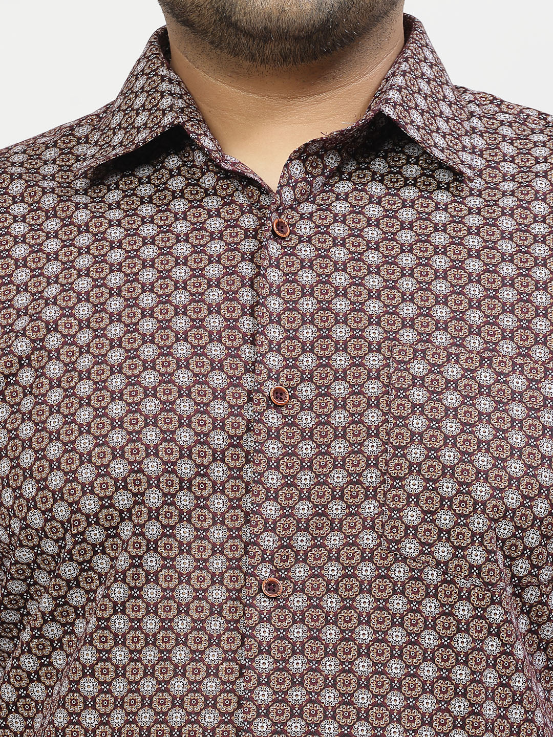 Plus Size Geometric Printed Spread Collar Cotton Shirt