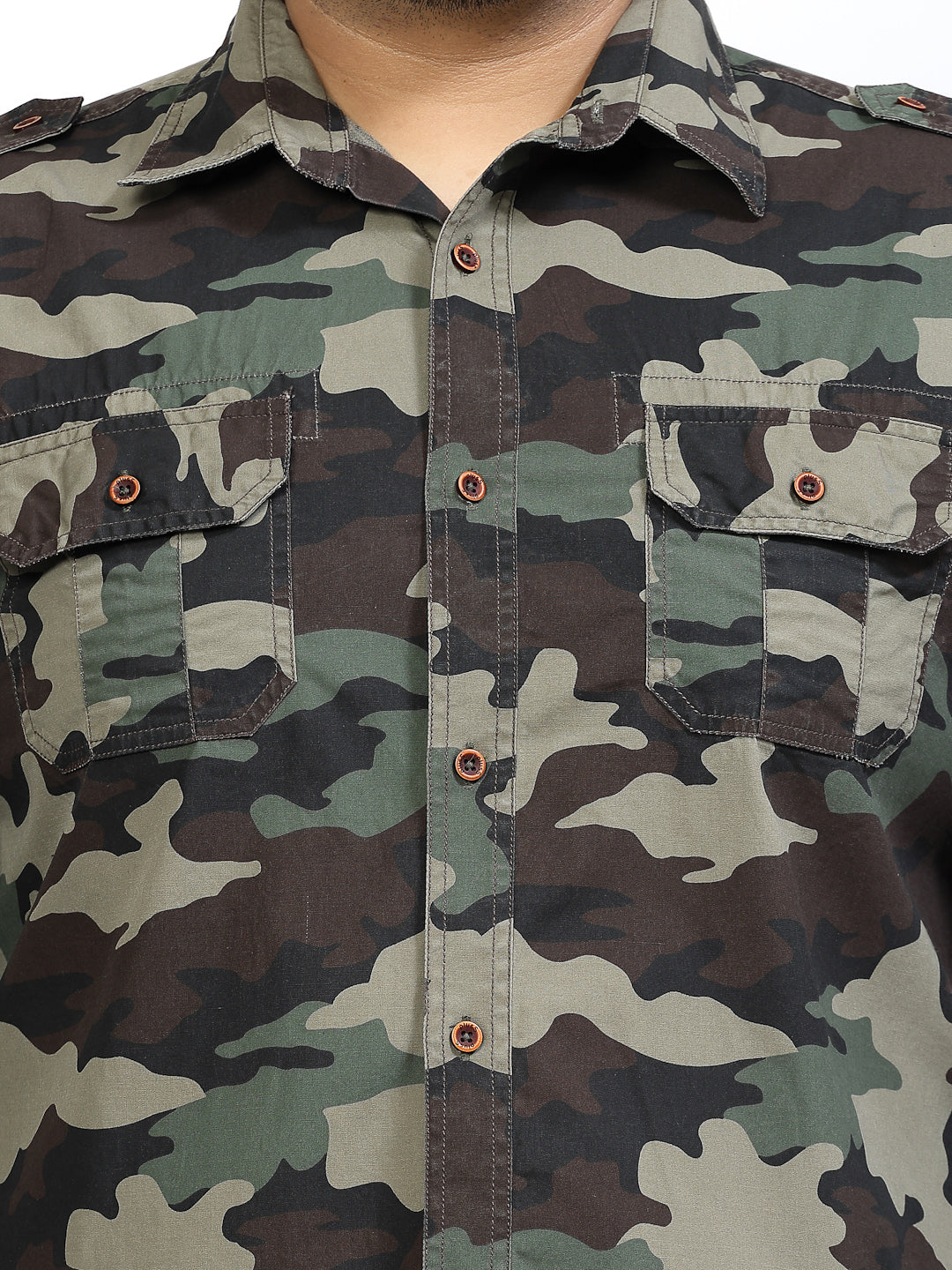 Plus Size Camouflage Printed Spread Collar Long Sleeves Cotton Casual Shirt