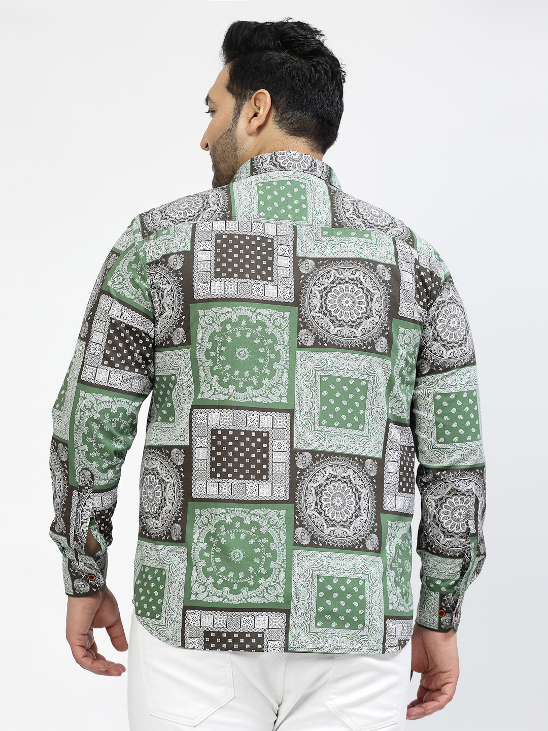 Plus Size Ethnic Motifs Printed Cotton Casual Shirt