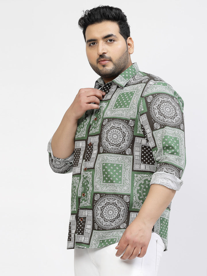 Plus Size Ethnic Motifs Printed Cotton Casual Shirt