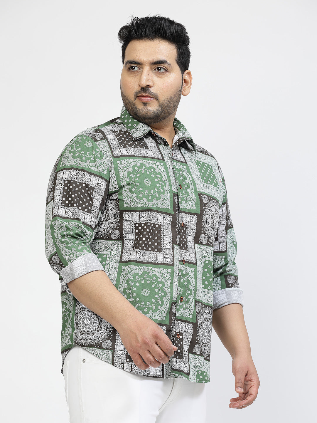 Plus Size Ethnic Motifs Printed Cotton Casual Shirt
