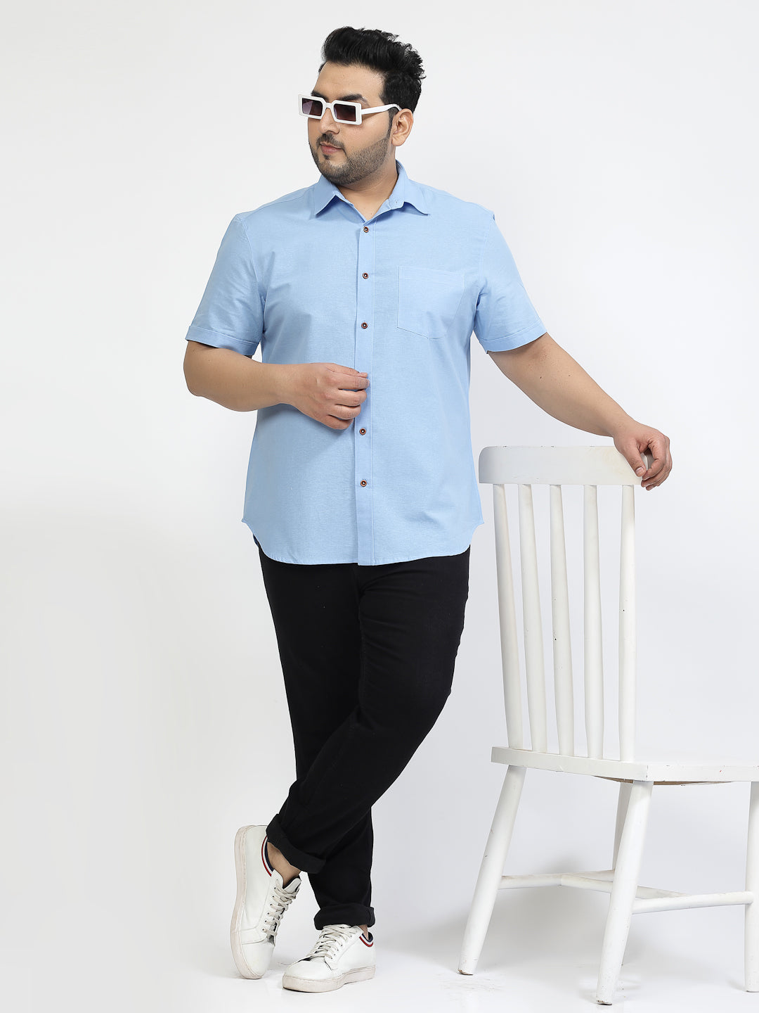 Plus Size Spread Collar Cotton Opaque Casual  Shirt