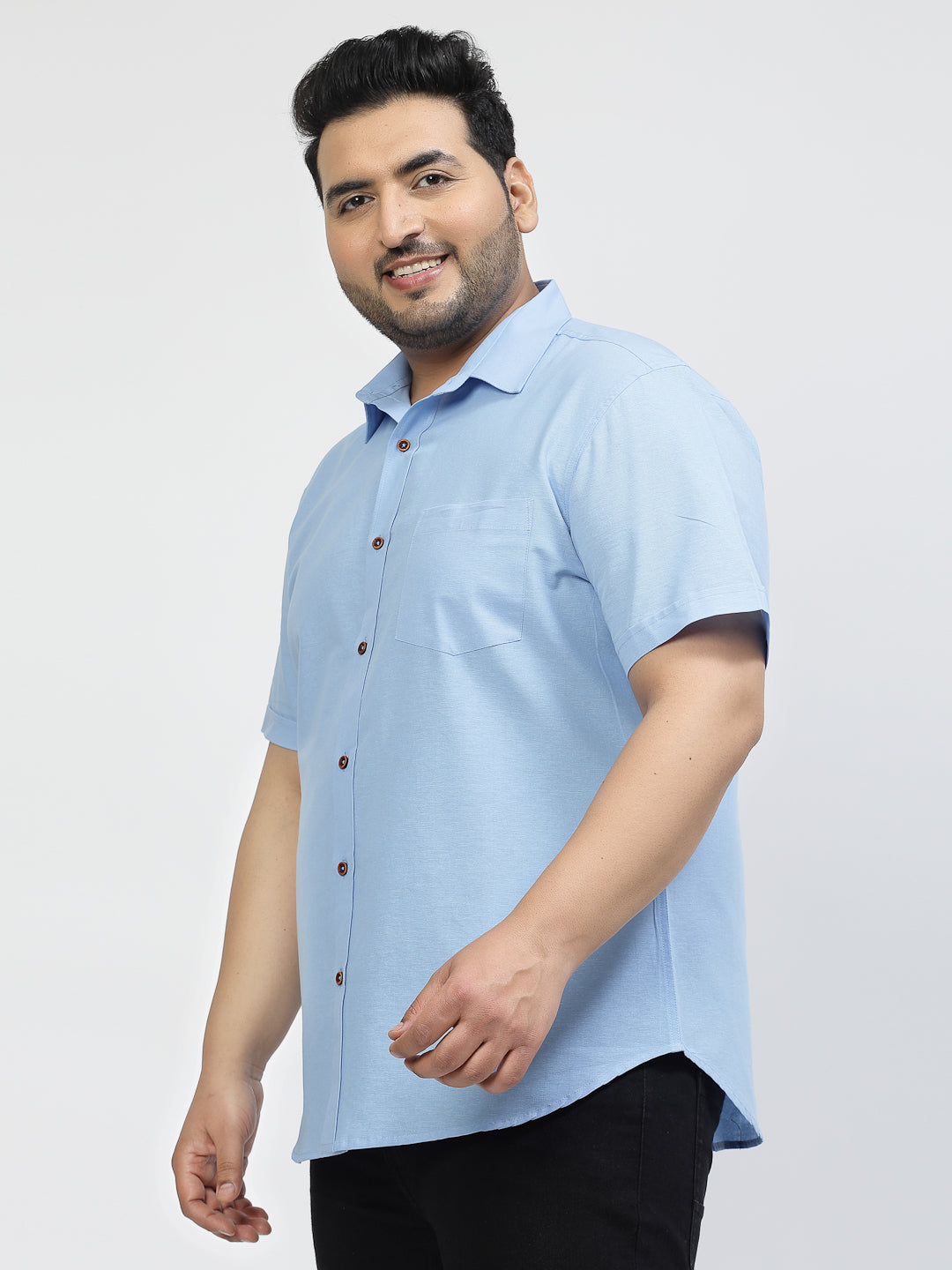 Plus Size Spread Collar Cotton Opaque Casual  Shirt