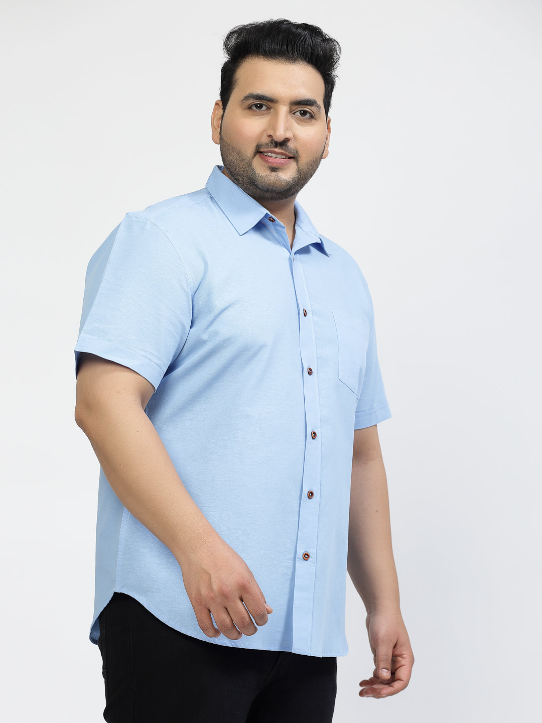 Plus Size Spread Collar Cotton Opaque Casual  Shirt