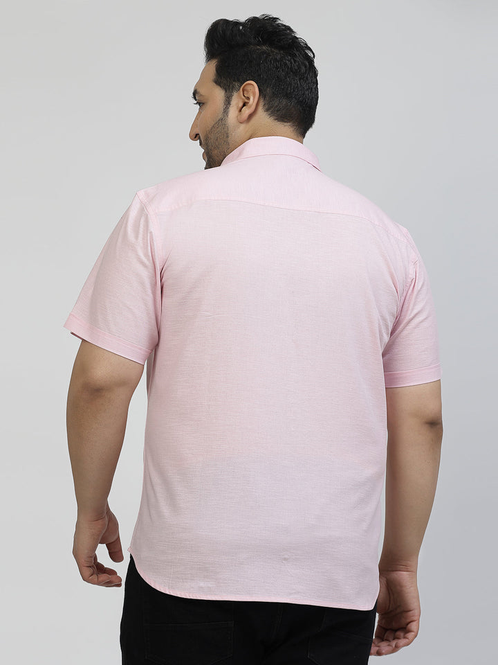Plus Size Spread Collar Short Sleeves Cotton Shirt