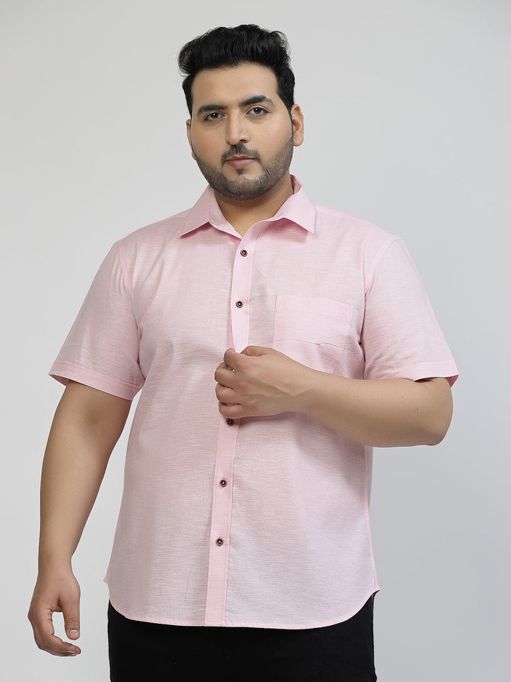 Plus Size Spread Collar Short Sleeves Cotton Shirt