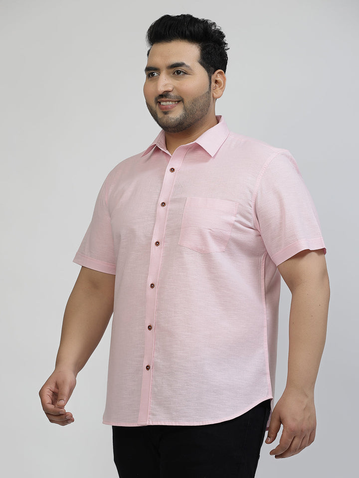 Plus Size Spread Collar Short Sleeves Cotton Shirt