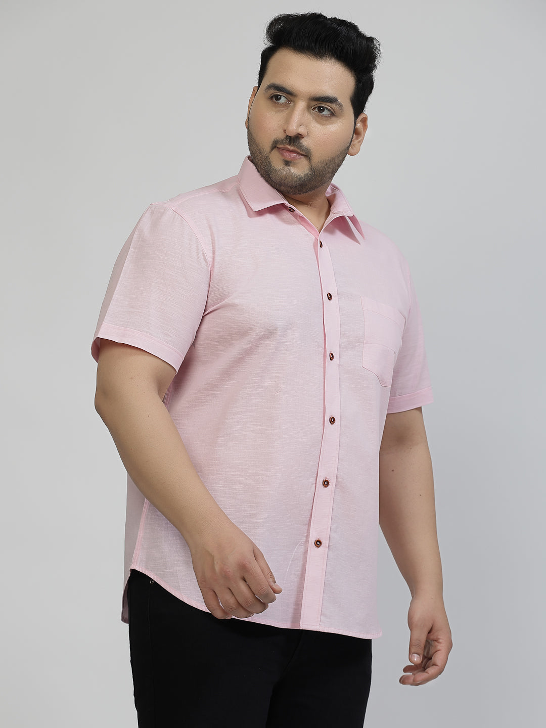 Plus Size Spread Collar Short Sleeves Cotton Shirt