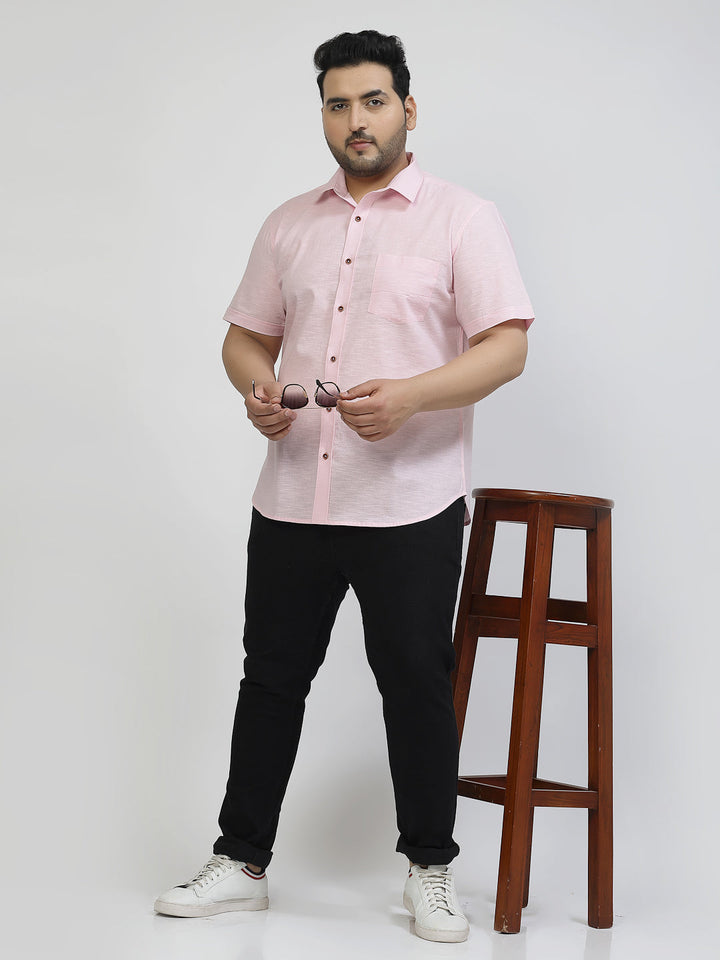 Plus Size Spread Collar Short Sleeves Cotton Shirt