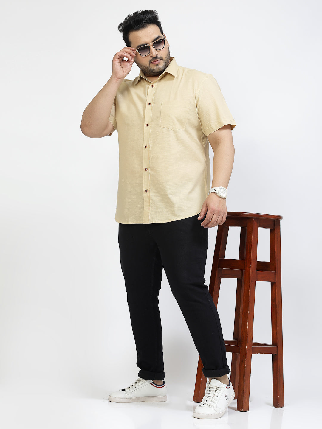 Plus Size  Spread Collar Cotton Shirt