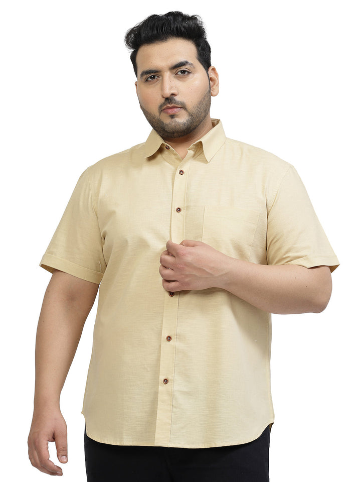 Plus Size  Spread Collar Cotton Shirt