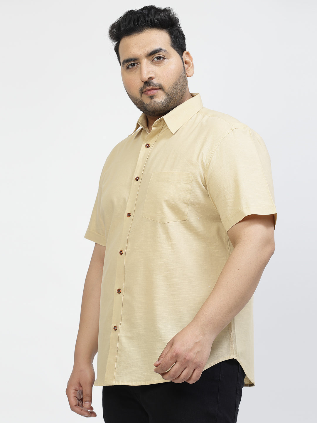 Plus Size  Spread Collar Cotton Shirt
