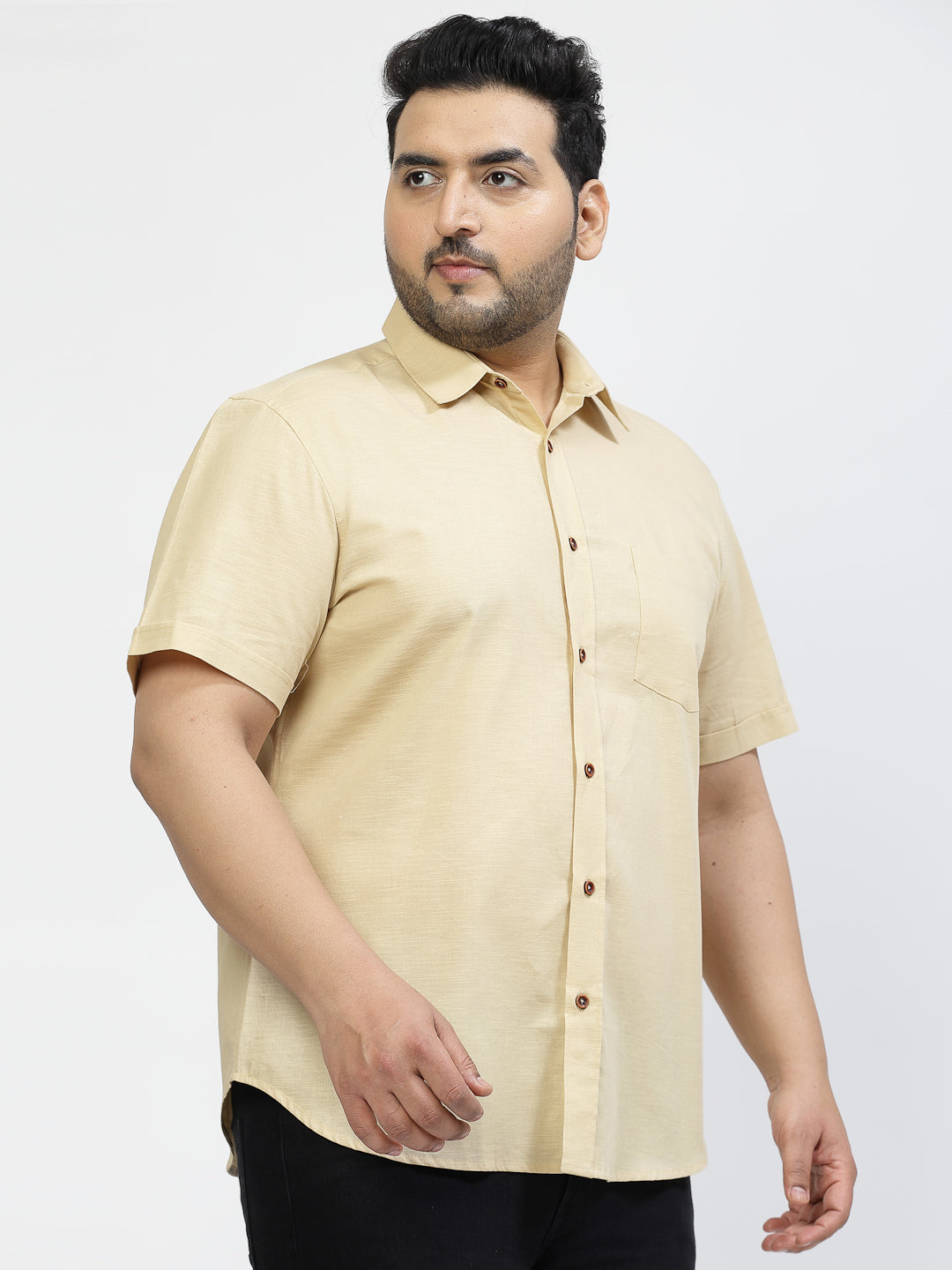 Plus Size  Spread Collar Cotton Shirt