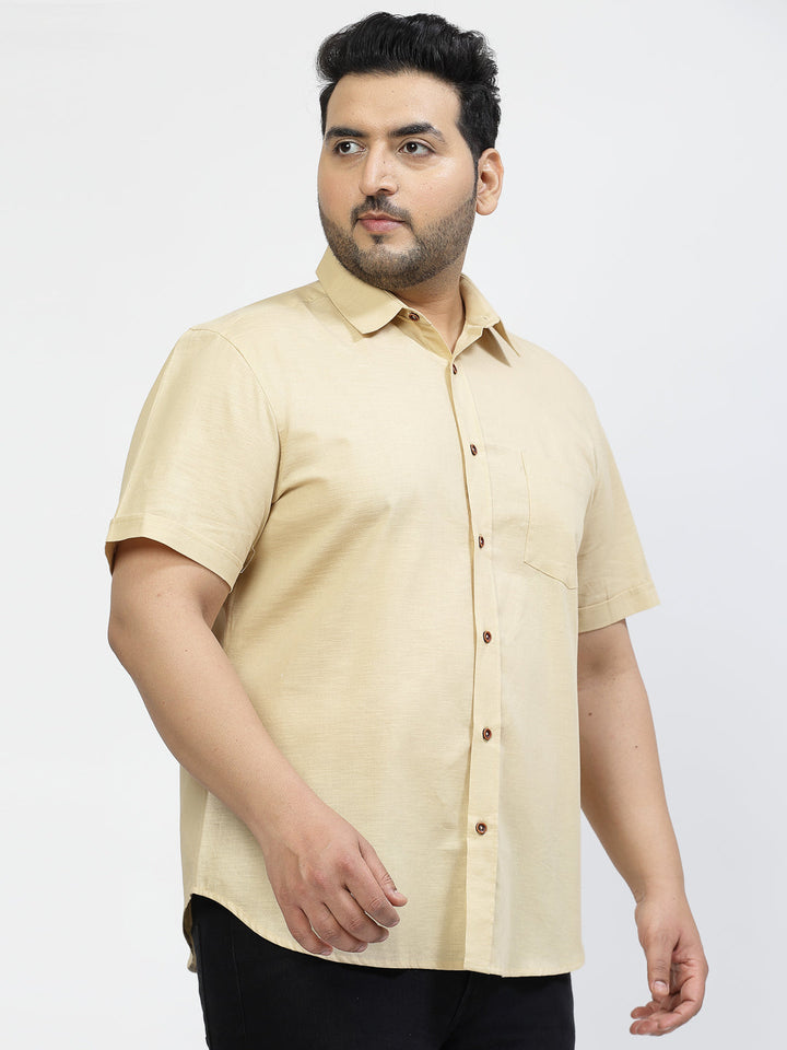 Plus Size  Spread Collar Cotton Shirt