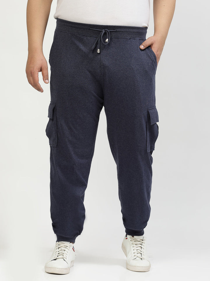 Plus Size Men Navy Blue Mid-Rise Cotton Joggers