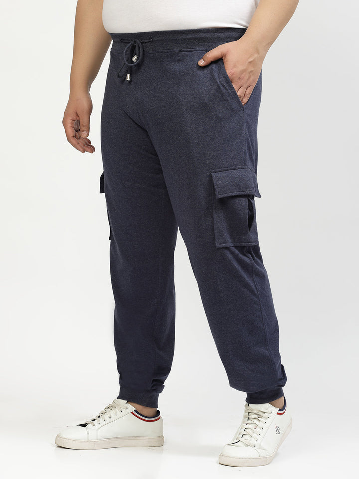 Plus Size Men Navy Blue Mid-Rise Cotton Joggers