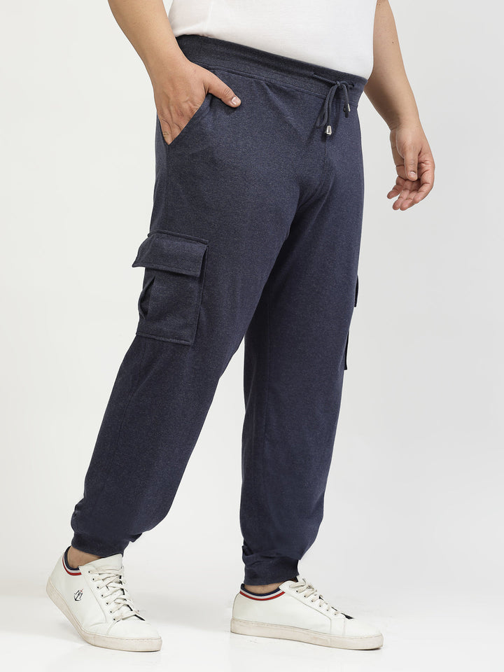 Plus Size Men Navy Blue Mid-Rise Cotton Joggers
