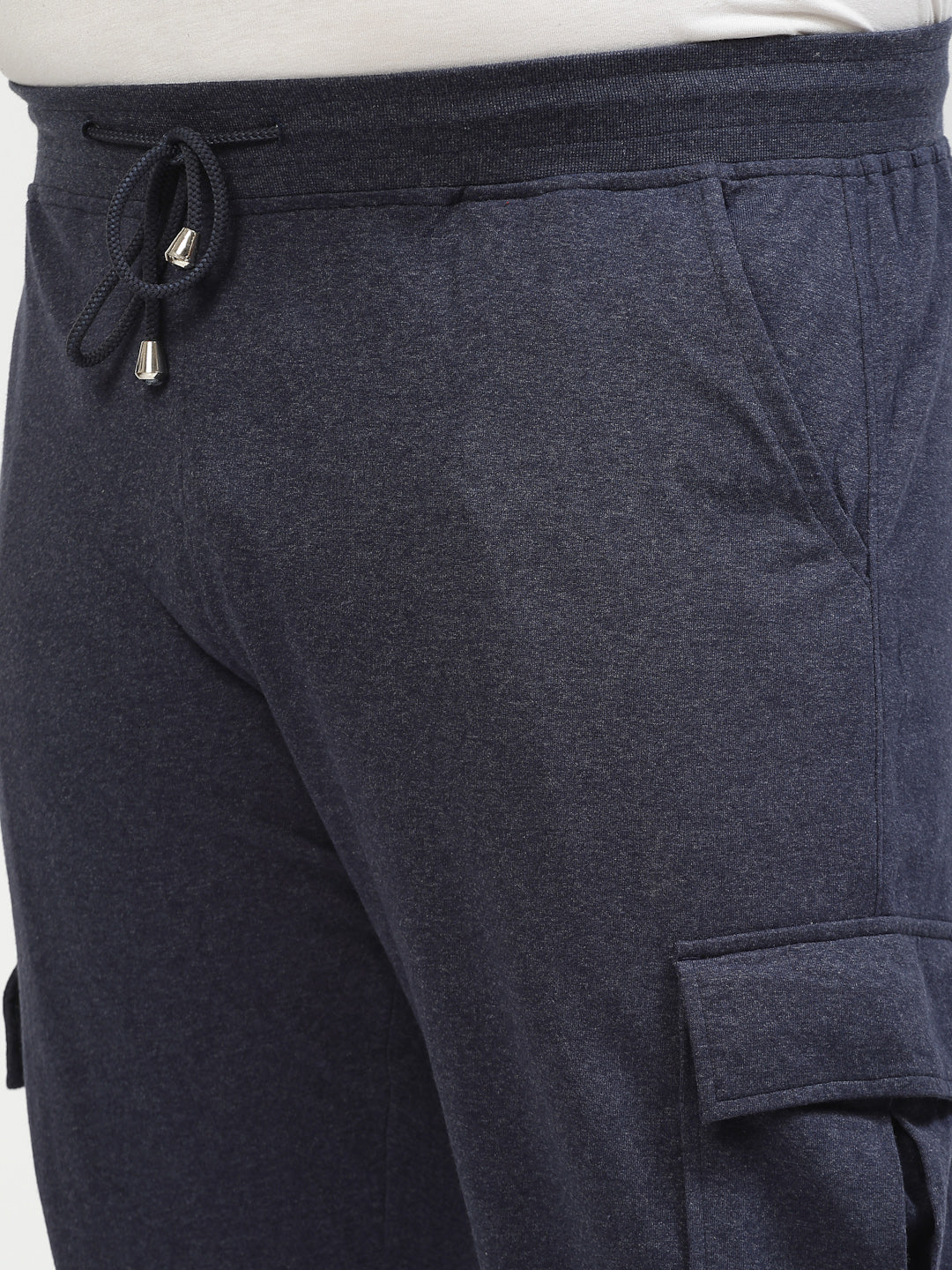 Plus Size Men Navy Blue Mid-Rise Cotton Joggers
