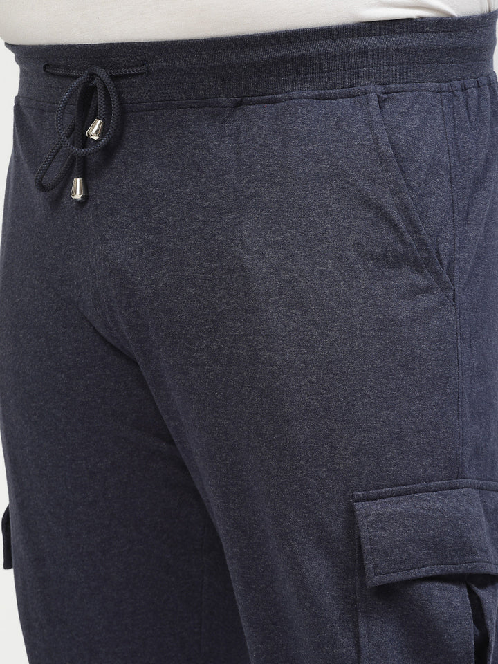 Plus Size Men Navy Blue Mid-Rise Cotton Joggers