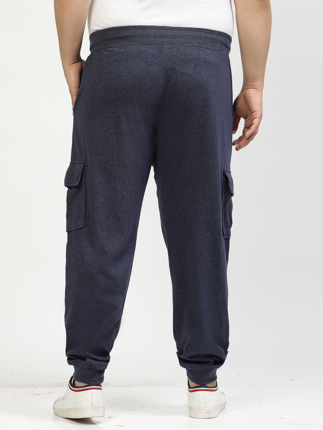 Plus Size Men Navy Blue Mid-Rise Cotton Joggers