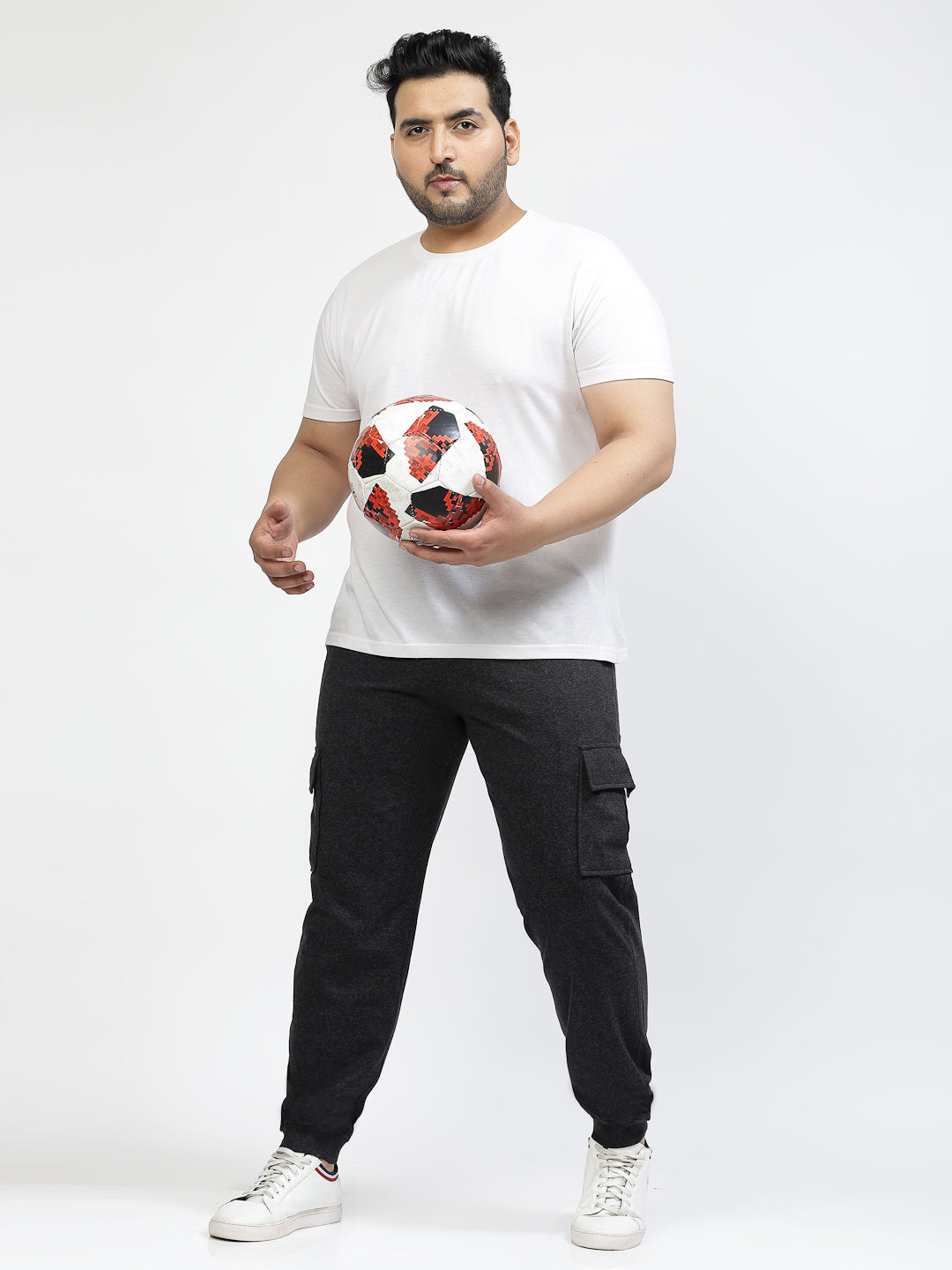 Plus Size Men Charcoal Straight-Fit Cotton Joggers