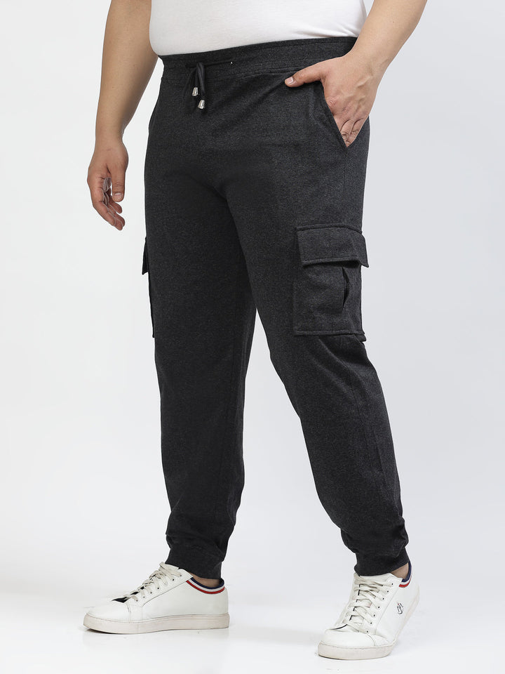 Plus Size Men Charcoal Straight-Fit Cotton Joggers
