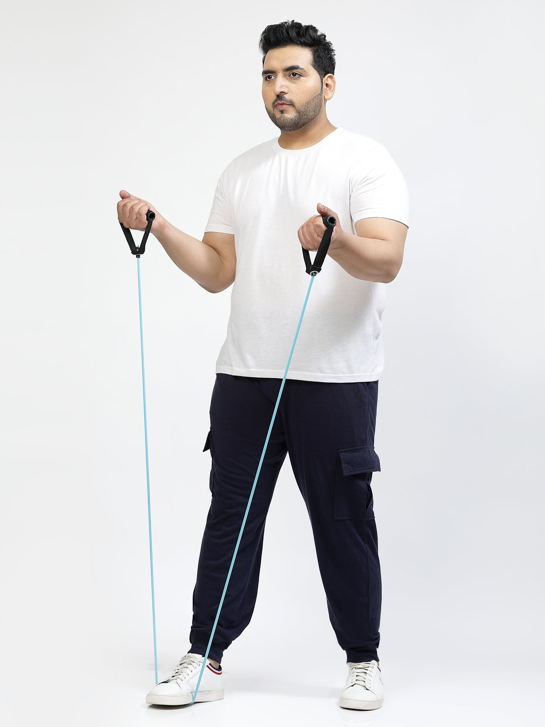 Plus Size Men Navy Blue Mid Rise Cotton Joggers