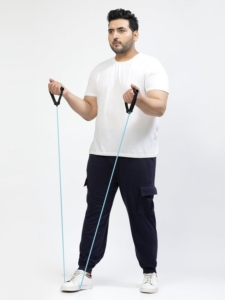 Plus Size Men Navy Blue Mid Rise Cotton Joggers