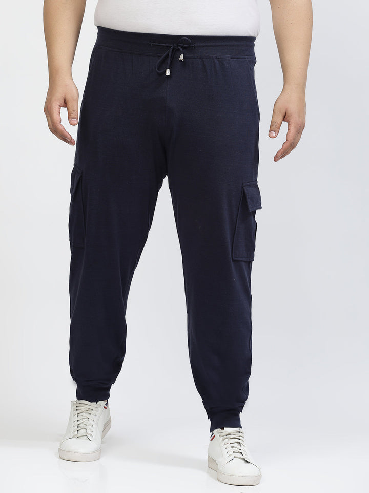 Plus Size Men Navy Blue Mid Rise Cotton Joggers