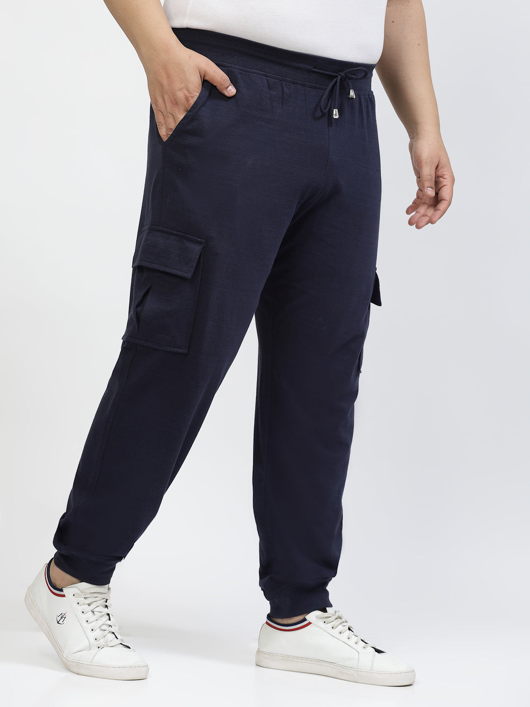 Plus Size Men Navy Blue Mid Rise Cotton Joggers