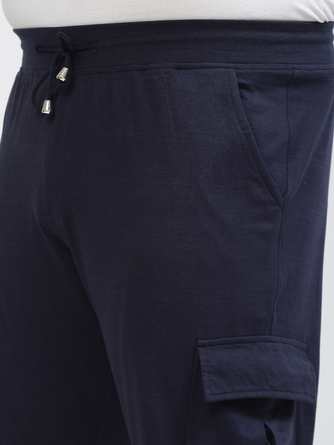 Plus Size Men Navy Blue Mid Rise Cotton Joggers
