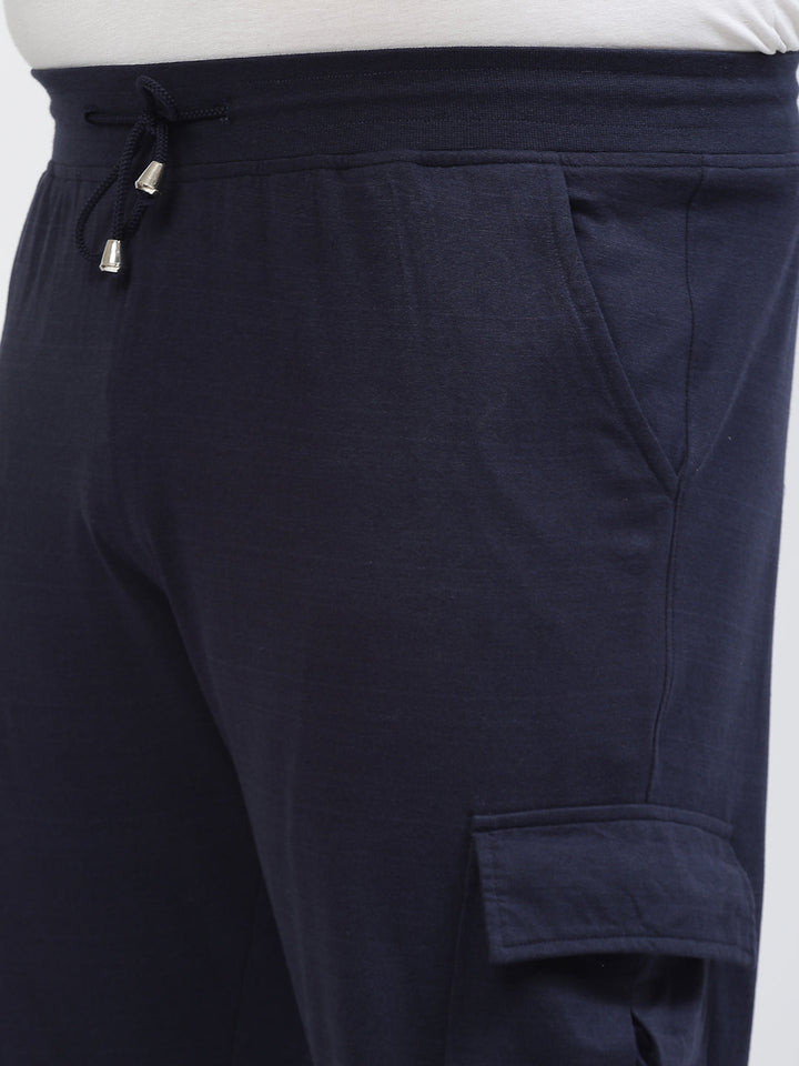 Plus Size Men Navy Blue Mid Rise Cotton Joggers