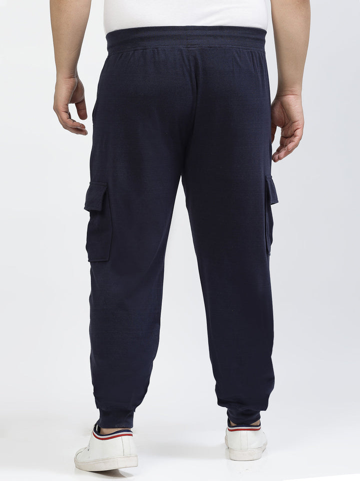 Plus Size Men Navy Blue Mid Rise Cotton Joggers