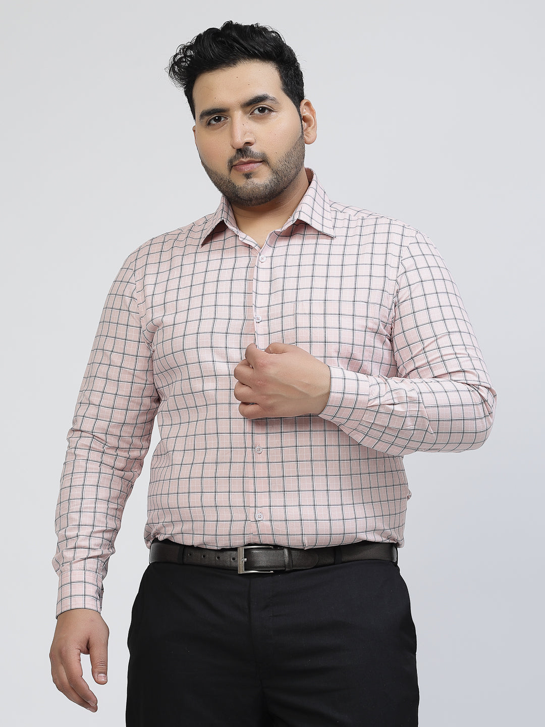 Plus Size Checked Spread Collar Long Sleeves Cotton Casual Shirt