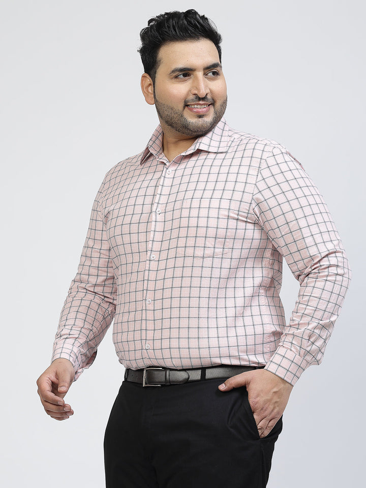 Plus Size Checked Spread Collar Long Sleeves Cotton Casual Shirt