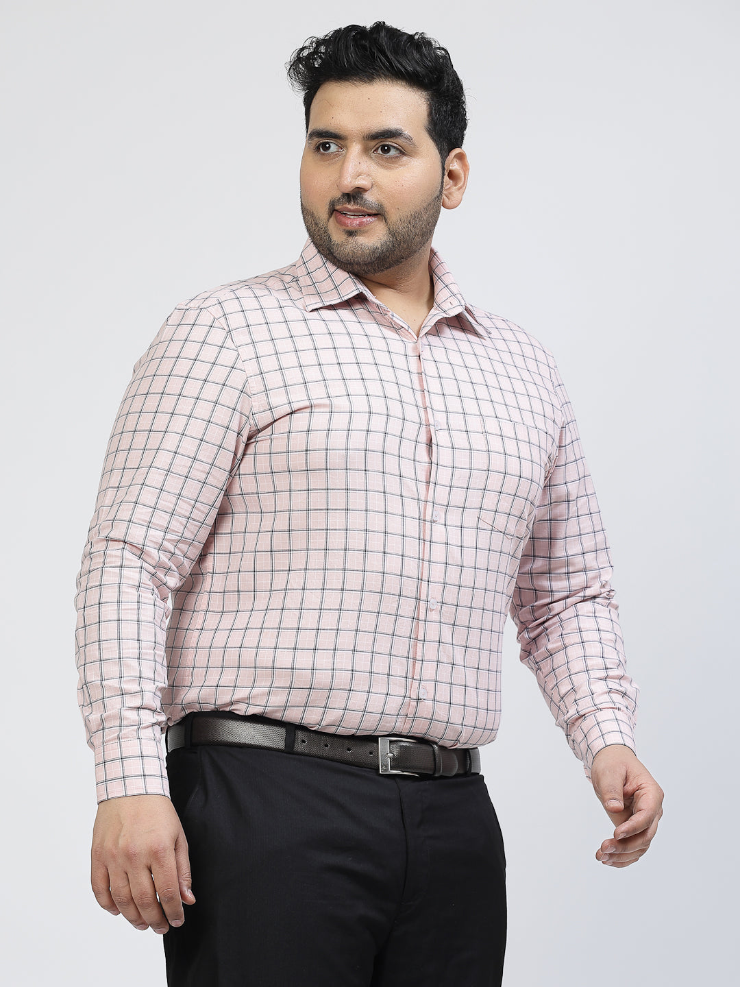 Plus Size Checked Spread Collar Long Sleeves Cotton Casual Shirt