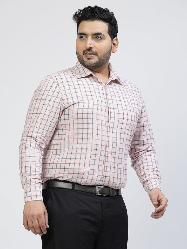 Plus Size Checked Spread Collar Long Sleeves Cotton Casual Shirt