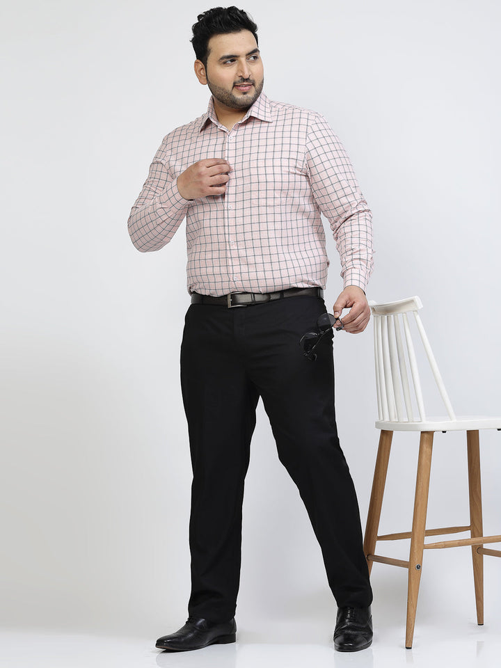 Plus Size Checked Spread Collar Long Sleeves Cotton Casual Shirt