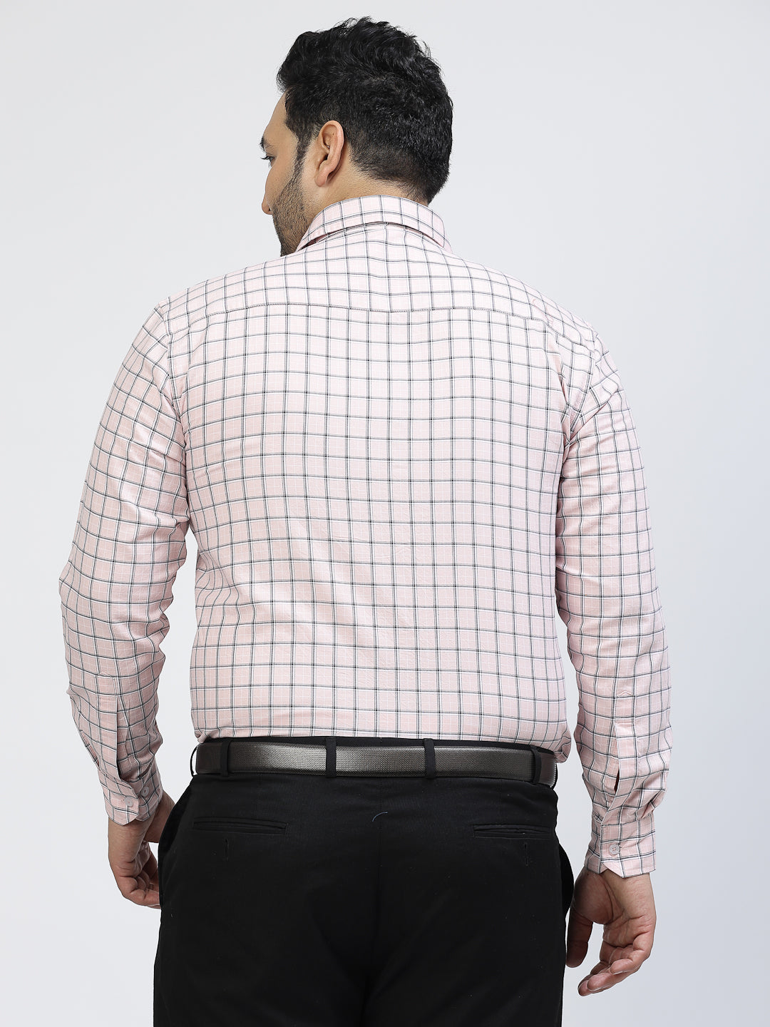 Plus Size Checked Spread Collar Long Sleeves Cotton Casual Shirt
