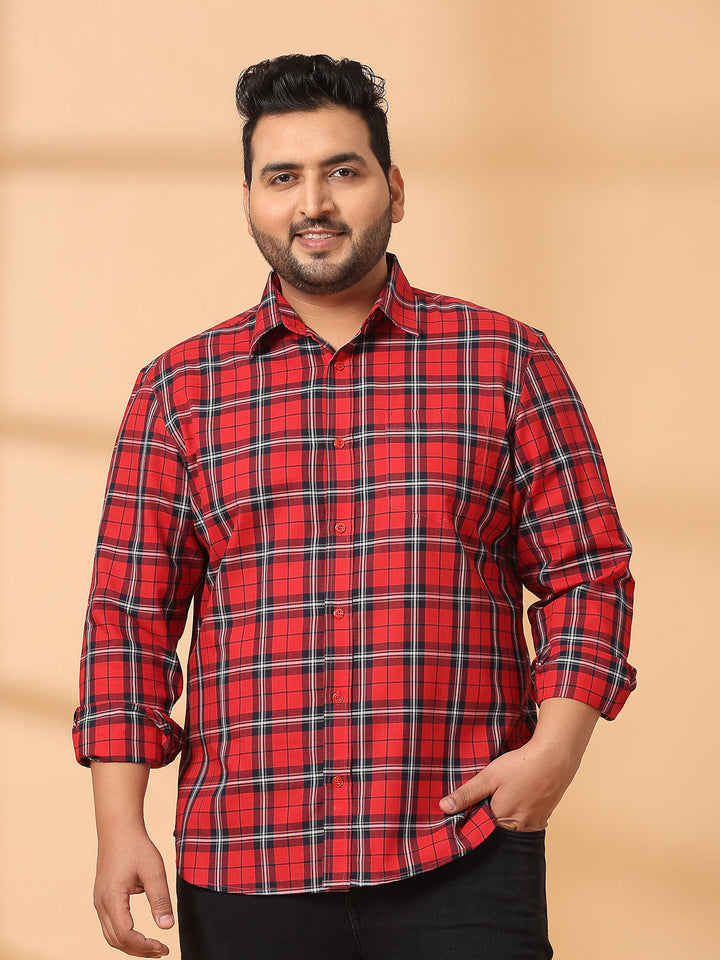 Plus Size Men Opaque Checked Casual Shirt