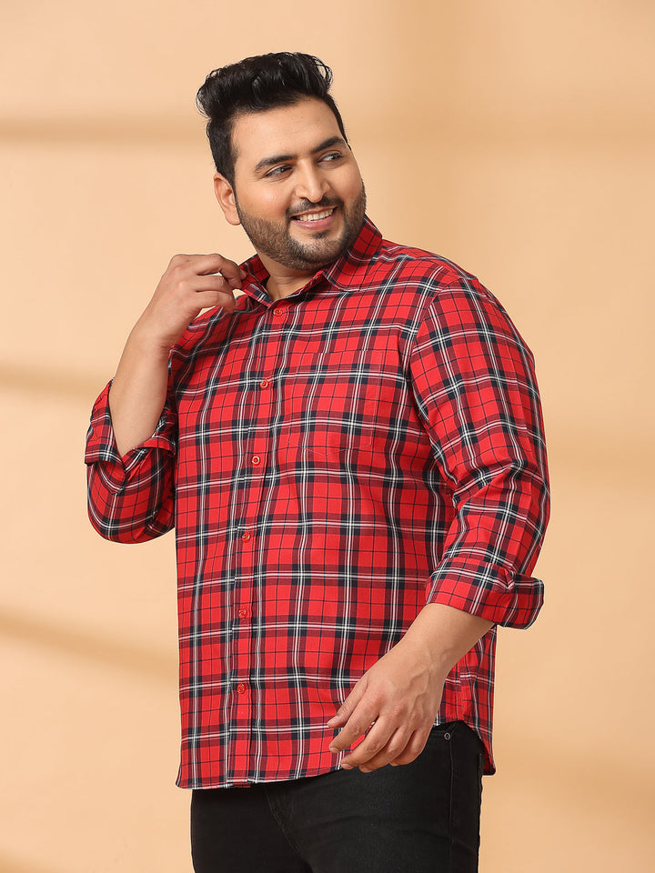 Plus Size Men Opaque Checked Casual Shirt