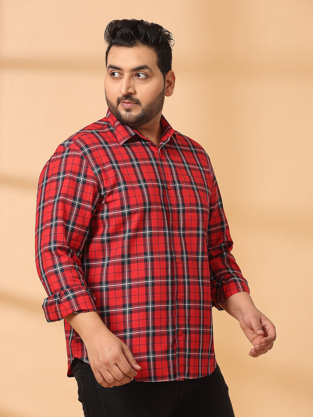 Plus Size Men Opaque Checked Casual Shirt
