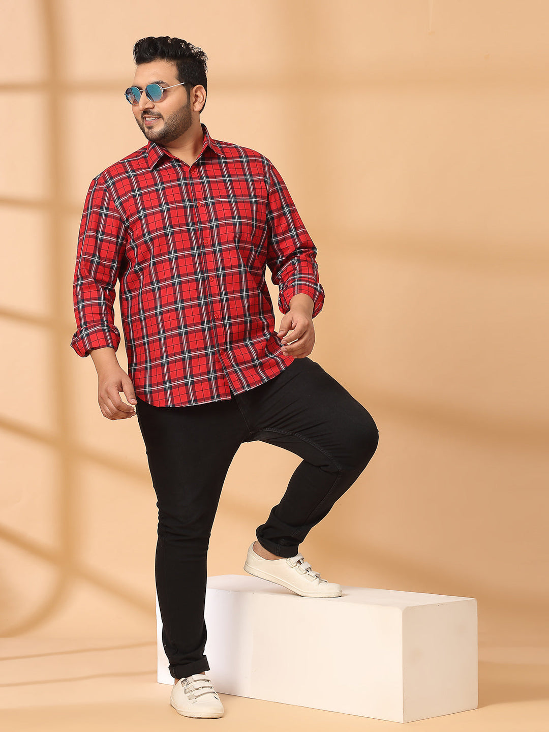 Plus Size Men Opaque Checked Casual Shirt