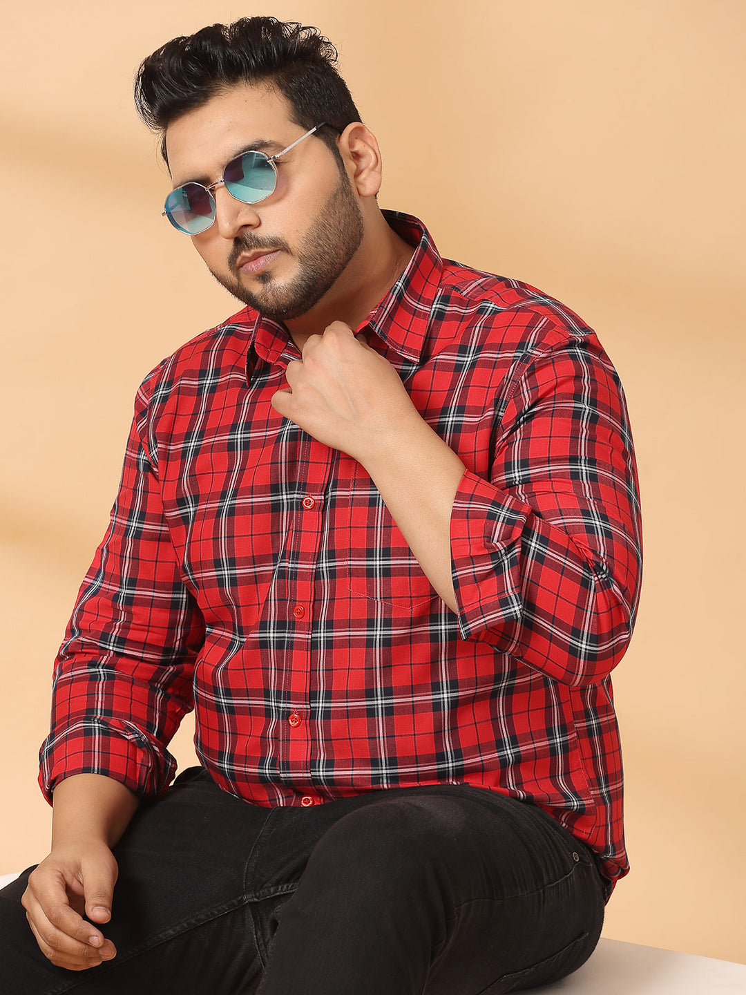 Plus Size Men Opaque Checked Casual Shirt