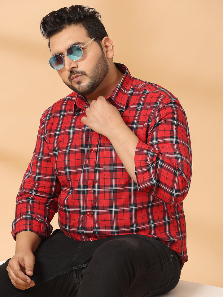 Plus Size Men Opaque Checked Casual Shirt